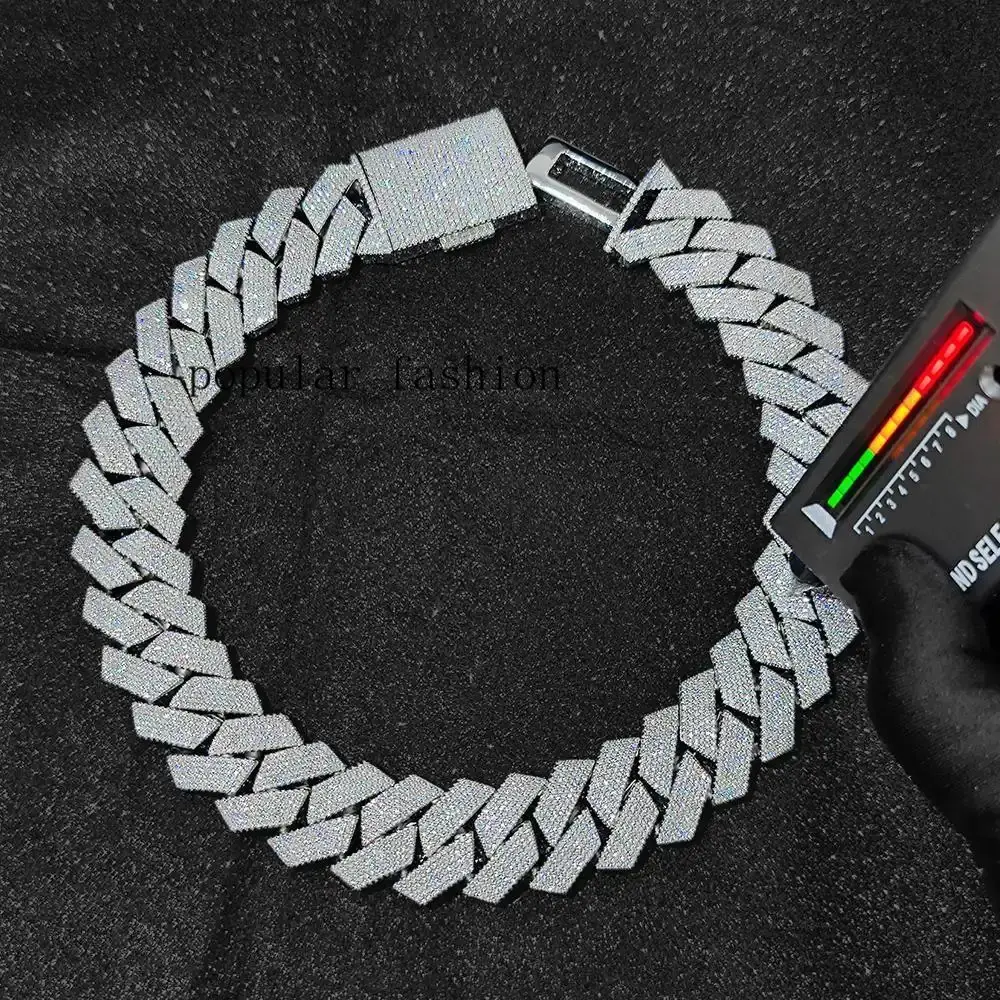 popularPass Diamond Test GRA Moissanite 25mm Wide 6Rows 925 Solid Silver Cuban link chain for Rapper Hip Hop VVS  Out Necklace