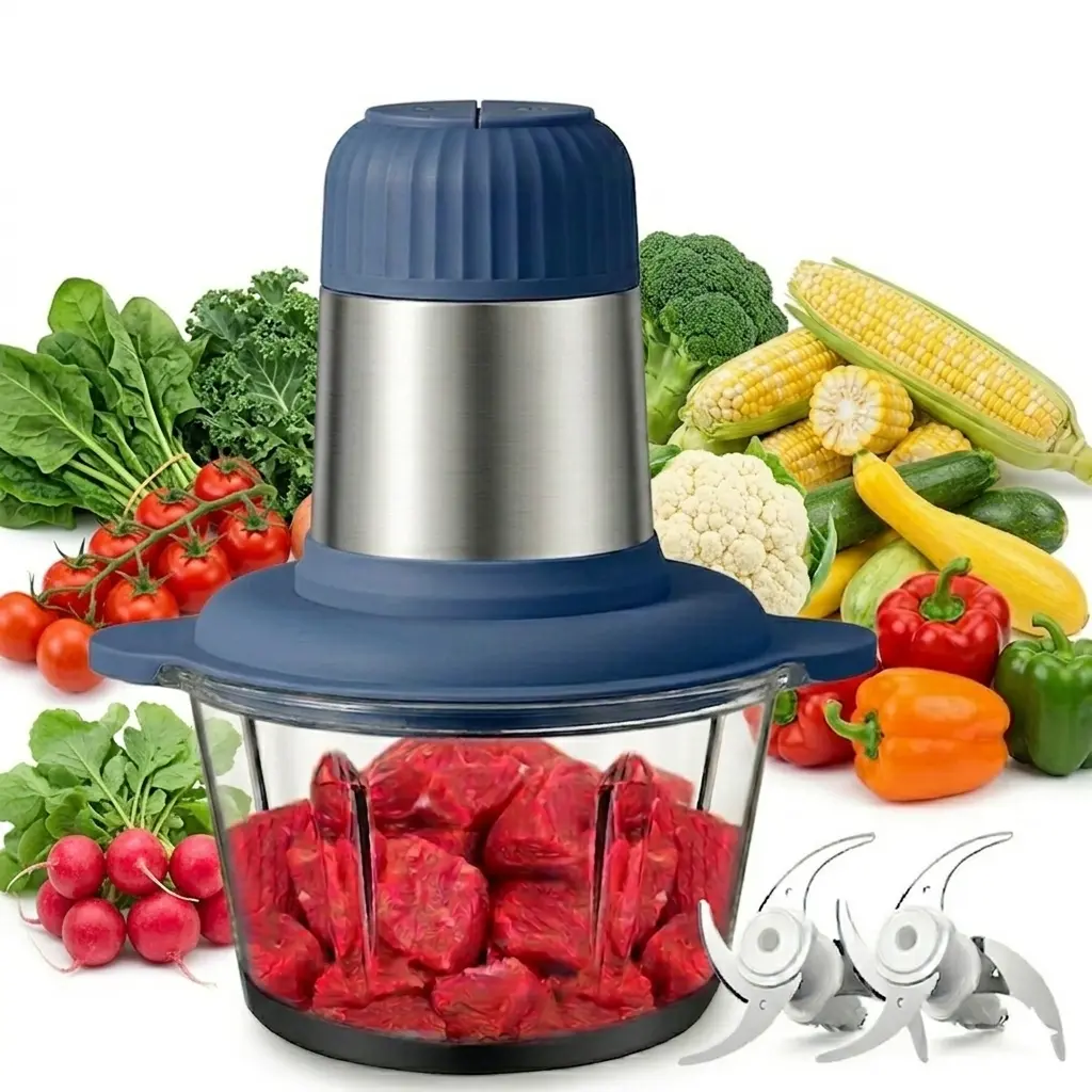 300W Electric Meat Grinding Machine - Kitchen Food Processor, Chop Meat Tool for Ground Beef, 2-Speed BPA-Free Glass Bowls, 10s Ultra Fast Prep, 1-Year Warranty for Garlic