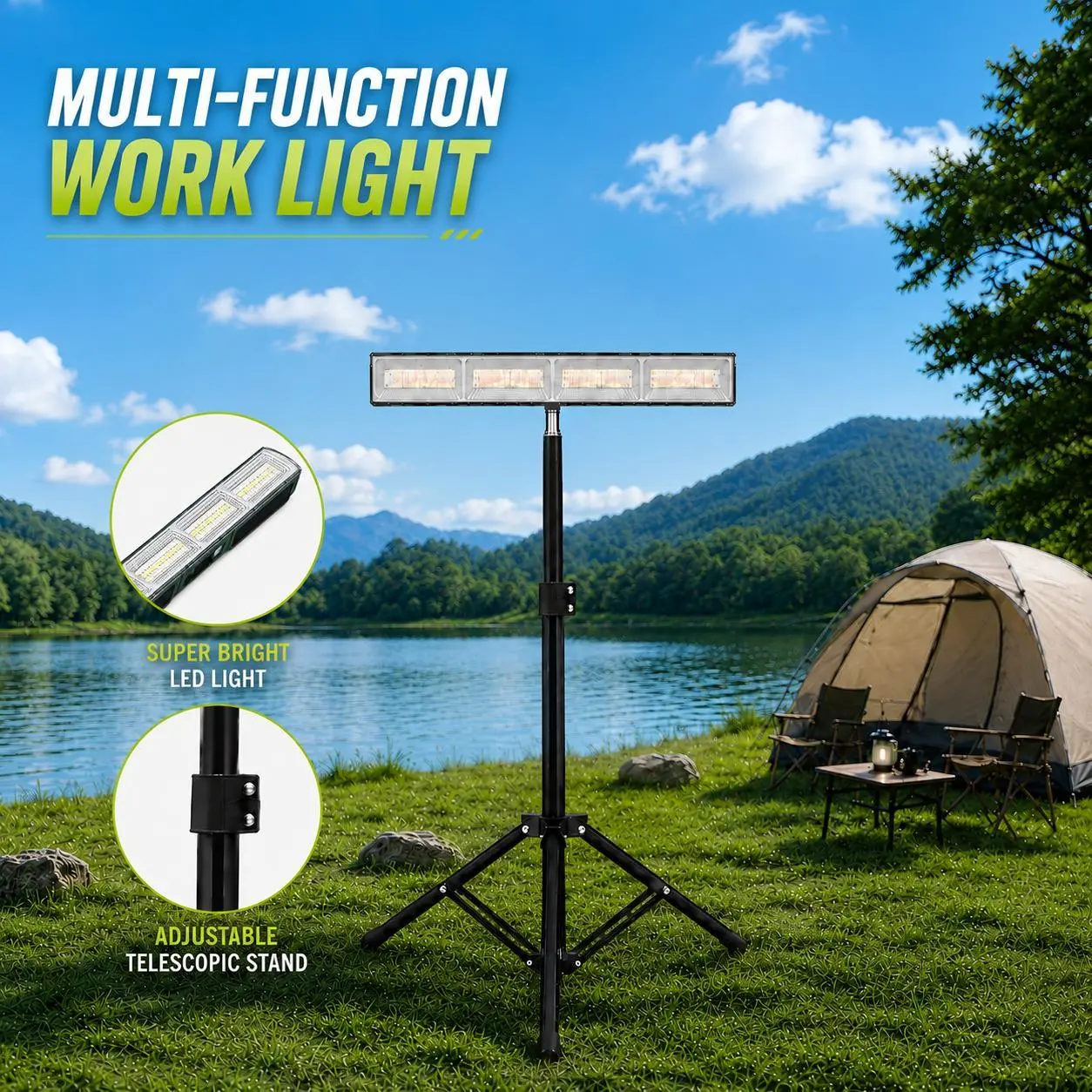 Qawtor Multi-Function 168-LED Work Light, Rechargeable Portable Utility Light with Magnetic Mount, Hidden Hook, Battery Display, USB Output & 3 Lighting Modes for Car Repair, Garage, Camping and Outdoor Tasks