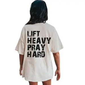 Lift Heavy Pray Hard Christian Gym Tee For Women Trendy Workout Shirt Gift For Faithful Fitness Friends Letter Print Sweatshirt