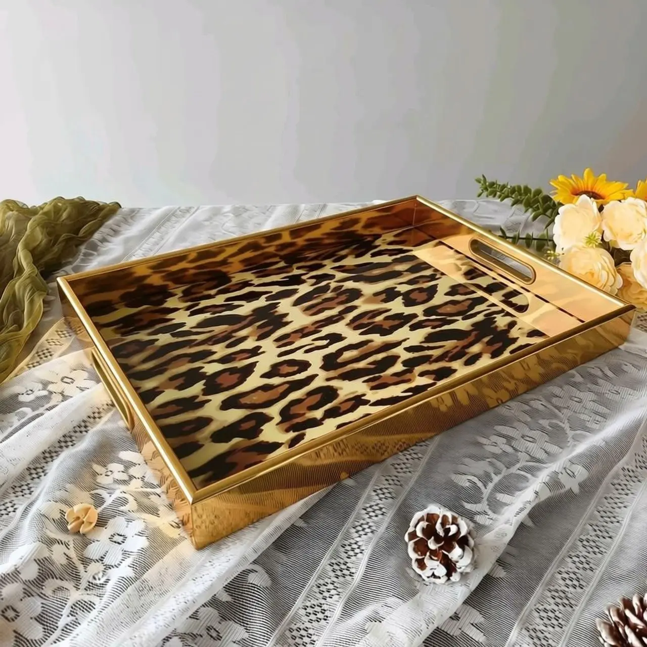 Luxury Leopard Print Acrylic Tray, European Style Storage Dish, Decorative Home Entryway Decor, Tea Tray, Elegant Living Room Accessory, Leopard Pattern, European Aesthetic, Versatile Use