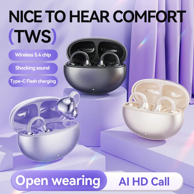 Clip-On Earbuds Gen 3, Open-Ear Wireless Bluetooth 6.0 Headphones with Mic, Secure Fit for Small Ears & Glasses Wearers, 50H Playtime, ENC, IPX5 Waterproof Sport Ear Buds