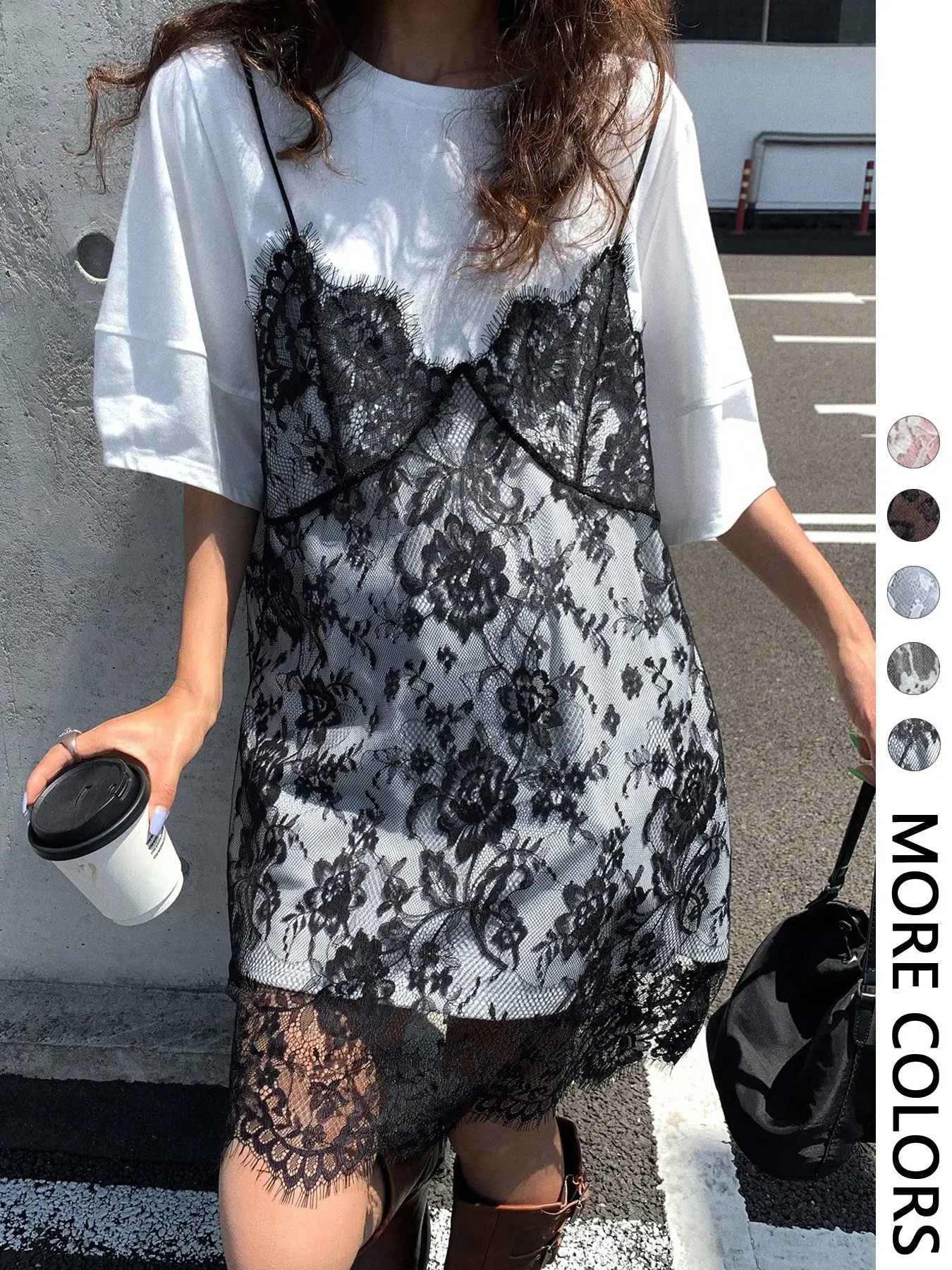 Women's Lace Patchwork T-Shirt Dress, Crew Neck Short Sleeve Loose Fit Fashion Summer Dress for Casual Daily Wear, Casual Chic Outfit