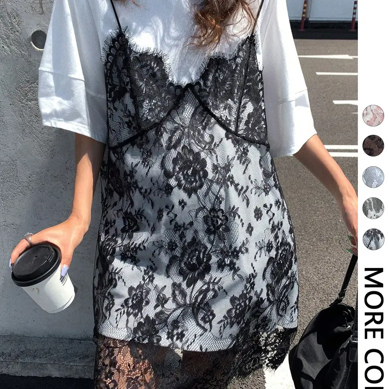 Women's Lace Patchwork T-Shirt Dress, Crew Neck Short Sleeve Loose Fit Fashion Summer Dress for Casual Daily Wear, Casual Chic Outfit