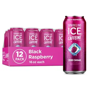 Sparkling ICE Black Raspberry Caffeine Sparkling Water Beverage, 0 Sugar, Antioxidant-Rich, Vitamin-Infused, Natural Ingredients, 16 fl oz Cans (Pack of 12), 24 months Shelf Life - Ideal for Chilled Storage