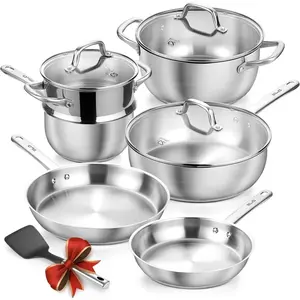 Stainless Steel Cookware Set 10 count, 18/10 Stainless Steel Pots and Pans Set for Professional Cooking, Kitchen Cookware Sets, Induction Compatible, Pots and Pans Set, Cooking Set