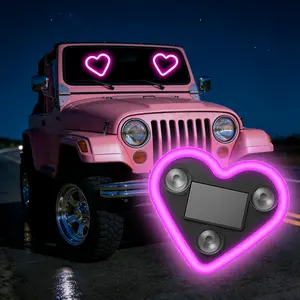 Wireless LED Triangle Heart Shape Solar Powered Neon Light C-Pillar for Car Interior Decor IP65 Waterproof Stylish Look with Flashing Modes