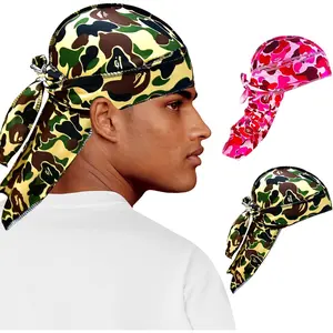 2 count Silk Durag for Men Designer Durag Silky Camouflage Cap Rags  Hop Turban Man Doorag Hair Wrap for Sleeping Dorag