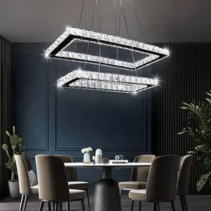 Modern Chandelier, Rectangular 2 Rings  Pendant Chandeliers LED Pendant Ceiling Light for Dining Room Living Bedrooms (6000K Cool White)