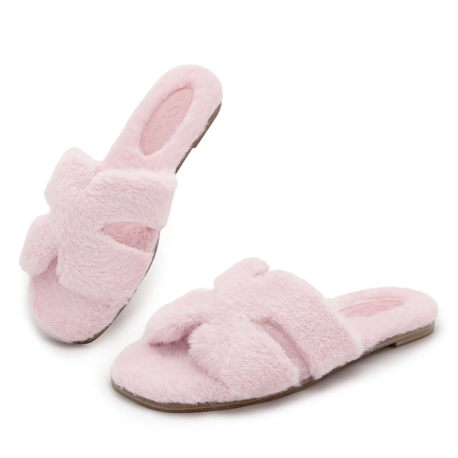 Furry Slides for Women, Cozy Open-Toe Slip-On House Slippers, Comfortable Indoor Outdoor Shoes for Women with Anti-Slip Sole, Footwear, Party, Buttons, Cute Shoes, Fur Slides, Women's Clothes