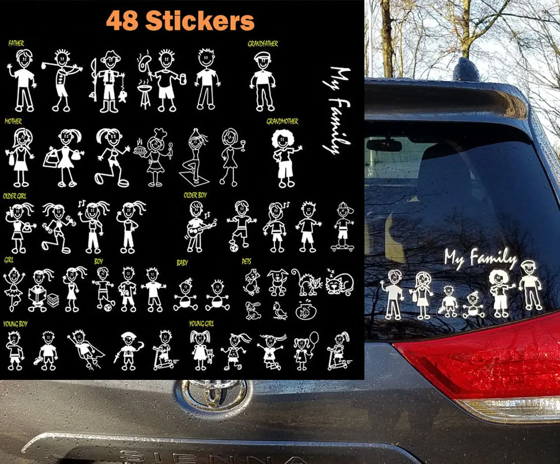 48 Stick Figures Full Collection Package My Family Car Window Decal Stickers