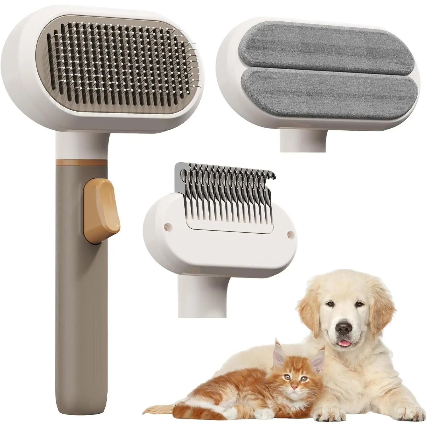 Dog Brush for Shedding, 3-in-1 Cat Hair Brush for Indoor Cats, Self Cleaning Deshedding & Grooming Brush, Furminator for Long & Short Hair Pets