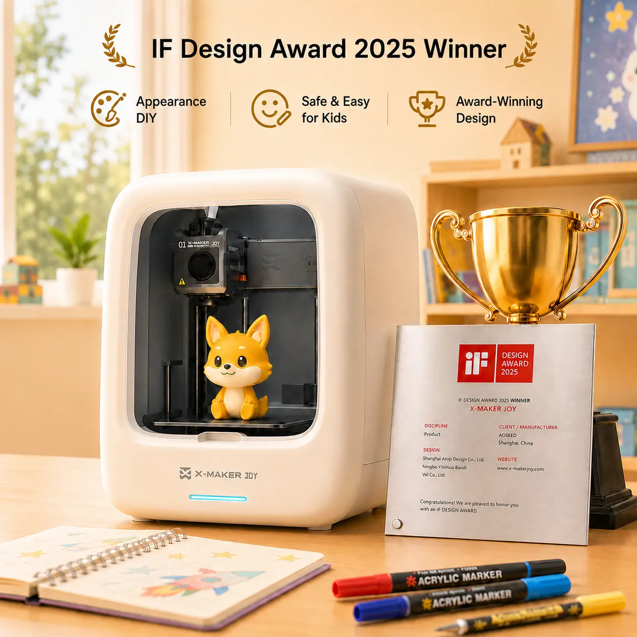 X-MAKER JOY AI+ 3D Printer for Kids, Fully Assembled Easy-to-Use High-Speed 3D Printer, 4/8 Available PLA Filaments, 8000+ Models, 20+ Toy Design Apps & 17+ Family Modules, toolupgrade