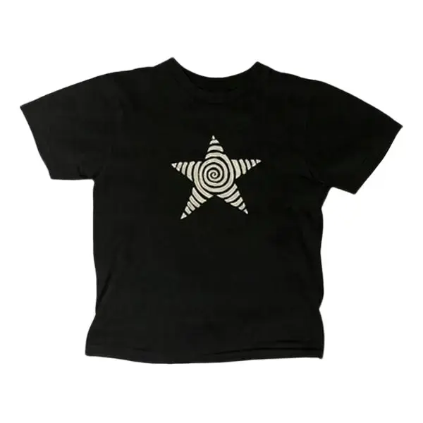 Retro lucky star T-shirt, retro women's shirt, retro casual short-sleeved T-shirt, Western-style graphic T-shirt, Y2K women's streetwear# soft cotton short sleeve   # casual t-shirt