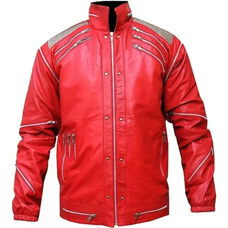 Michael Jackson Beat IT Vintage Real Leather Jacket - Men Red Leather Jacket