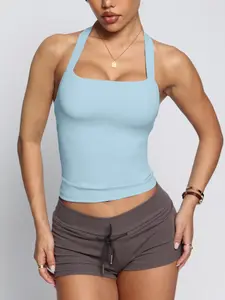1 TKITK sewn spandex Serenity Halle Halter Tank Sleeveless Gym Tops Tight Sports Vest suitable for cycling and outdoor sports Fitness Sports Tank