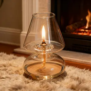 Transparent and durable glass candle holder, vintage, Nordic-style design, with a windproof cover (non-electric), provides soft lighting, creating a cozy home atmosphere, suitable for holiday decoration, candlelight dinners