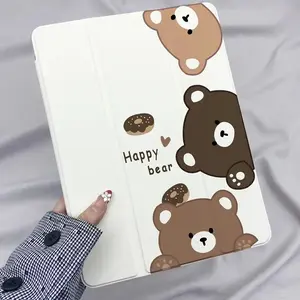 Cute Cartoon Bear Design Acrylic Case for iPad for iPad 9/10.2-inch & iPad 11/A16/M3 - Adjustable Stand, Magnetic Closure, Auto Sleep/Wake, Apple Pencil Slot, Shockproof Protective Cover