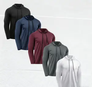 Men's 5-Piece Solid Color Long-Sleeve Hooded Sweatshirts with Drawstrings Casual Sporty Hoodies for Running Gym Workouts Spring Autumn Sports Outdoor Clothing Quick-Dry Comfortable Polos