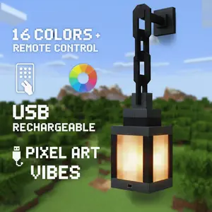 DIYCOM RGB Pixel Soul Lantern Night Lamp 3D Printed Handmade Wall Light Rechargeable Remote Control 16 Color LED Four Lighting Modes Gaming Room Decor