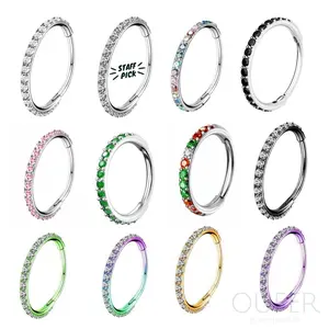 OUFER BODY JEWELRY 20G Micro Gem CZ Hinged Body Jewelry, Nostril Piercing Nose Ring Hoop with Black, Purple, Pink, Green, Blue Options, 5mm-12mm Inner Diameter, Nose Ring Jewelry, Nose Rings Hoops, Gem Jewels