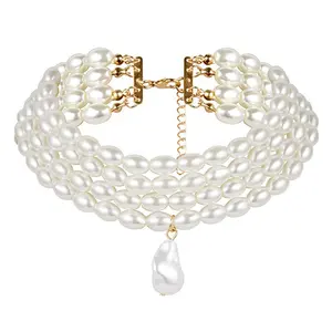 Faux Pearl Choker Necklace Multi-Layer Pearl Choker Necklace Party Jewelry