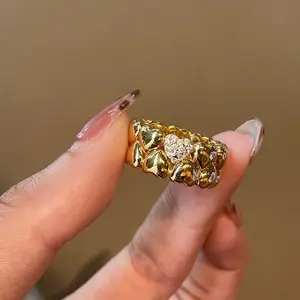 Aileen Double-Layer Golden Zircon Heart-Shaped Stackable Ring, Fashion Jewelry Love Ring for Stylish Matching, Stackable Rings