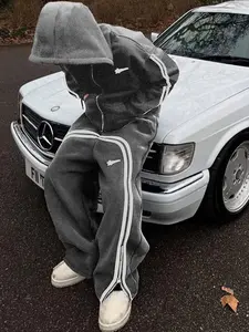 Y2K Vintage Striped Sportswear Set, Oversized Loose Hoodie + Wide Leg Pants Two-Piece, Tracksuit Sets, Casual High Street Style Unisex Tracksuit