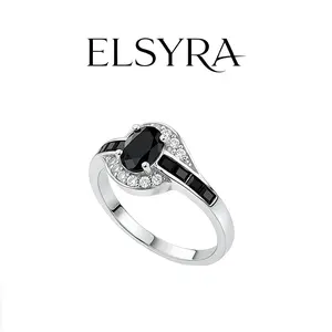 Elsyra S925 Sterling Silver Ring with Black Synthetic Cubic Zircon Inlay,  Casual Style Unisex Fashionable ring, suitable for Daily Wear and Gifts, Perfect for Valentine's Day and Cocktail Parties