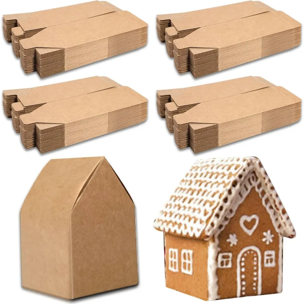 120 Pcs Christmas Gingerbread Houses Set House Shaped Favor Boxes DIY Build Gingerbread House Box Cardboard Christmas Crafts Christmas Gift Boxes for Christmas Party Decorating Supplies (Brown) Decoration Ornaments