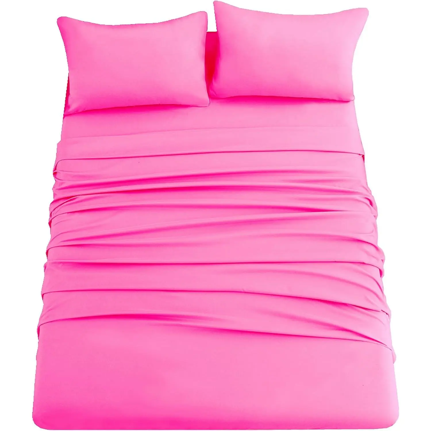 Queen Size Sheet Set Super Microfiber Deep Pocket - 1800 Double Brushed Polyester Bedding, Wrinkle, Stain & Fade Resistant Hot Pink Easy Care Sheets for Comfortable Sleep.