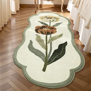 PC-Vintage Simple Bedroom rug, Floral Print Runner Rug, Non-Slip Entrance Rug, Easy to Clean,  Soft Carpet and Rugs, Foldable, Easy Care And Washable, Suitable For Living Room, Kitchen, Bathroom, Bedside Decor-Home Decoration