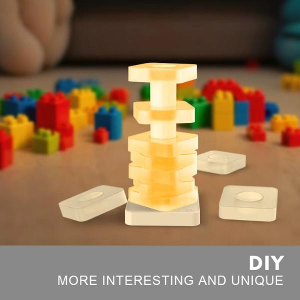 Stackable DIY Ambient Night Light with Remote Control, Color Changing Modular Table Lamp for Home Decor, 5 Brightness Levels RGB LED Bedside Light, Creative Puzzle Lamp with High Quality Speaker