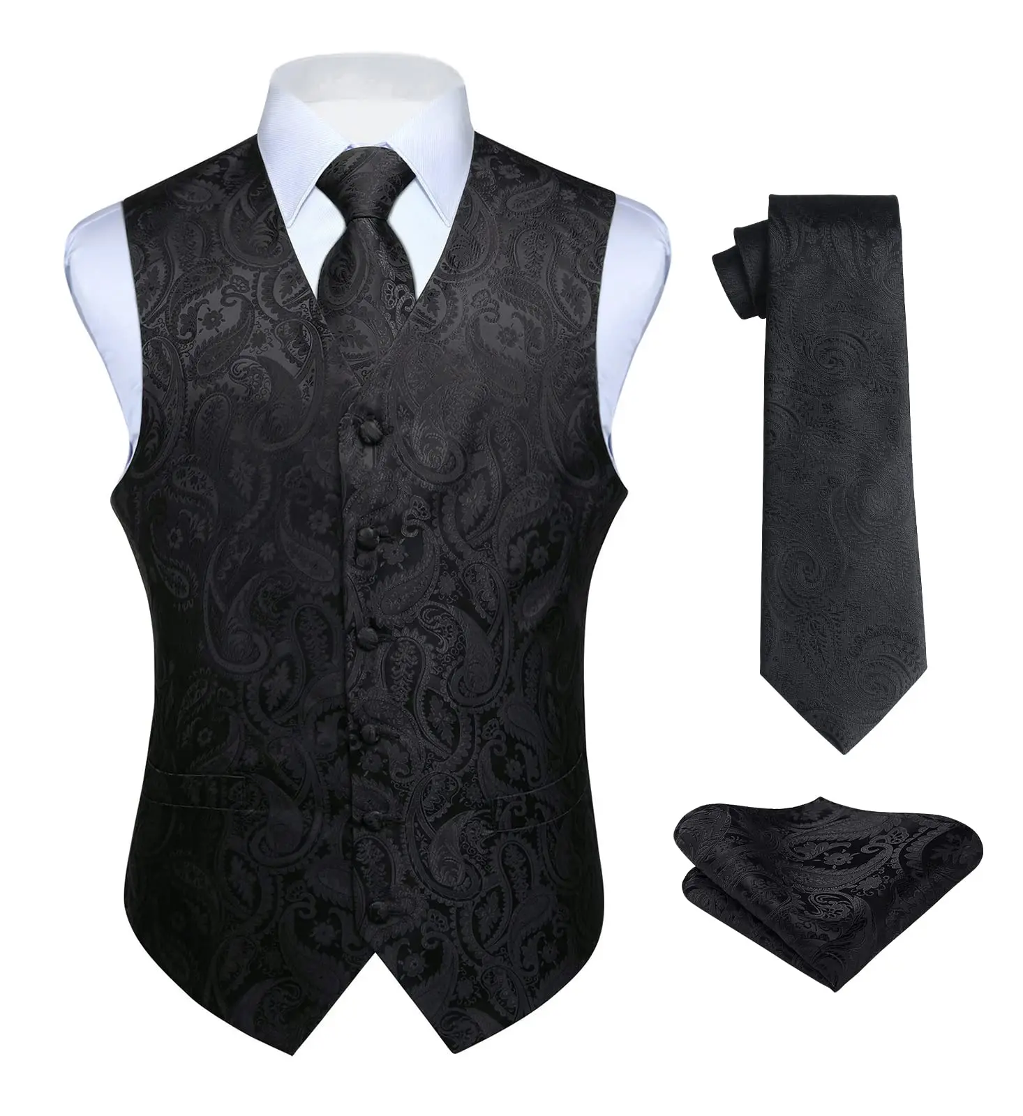 Men's 3-Piece Formal Wear Vest Set, Paisley Jacquard Waistcoat with Tie & Pocket Square, Classic Menswear for Weddings & Parties, Men's Clothing, Fathersdaygift, Waistcoat Vest, Suit And Tie, Casual