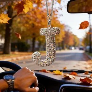 Rhinestone Letter Design Car Pendant, Sparkling Rhinestone Hanging Charm, Lucky Reflective Ornament, Durable Car Interior Accessories, Car Accessory