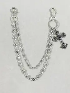 Men's Cross Pendant Waist Chain Decoration Cross Design, Vintage Wallet Chain, Dual Layer Hip Hop Punk Denim Jeans Chain, Party Accessory