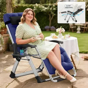 【SummerWins】Lilypelle XL Zero Gravity Chair, Oversized XL Folding Reclining Lounge Chair with Removable Cushion & Tray for Indoor and Outdoor, Patio Recliner Folding Reclining Chair