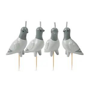 FLOCK PARTY Pigeon Candles, Set of 4 Pigeon Party Candles, 2" Tall, Bird Lover and City-Inspired Birthday Celebration Decor