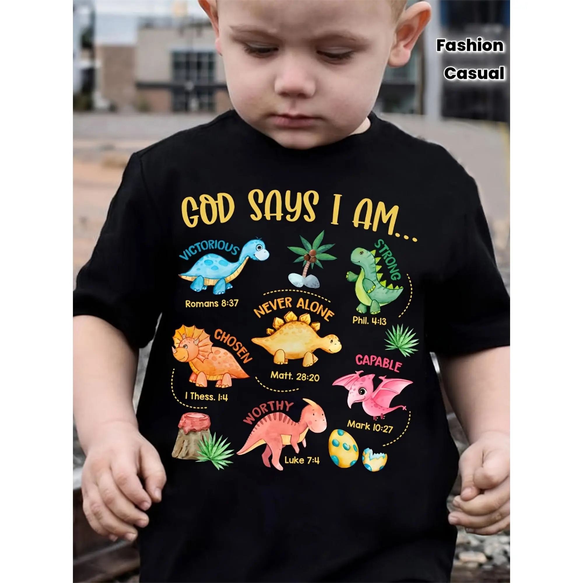 Boys' Short Sleeve Graphic Printed Tshirt - Cotton Casual Tee, 'God Says I Am...' Letter Graphic Tee, Dinosaur Designs, Athletic Short Sleeve Tops, Summer Fashion Casual Kids' Top