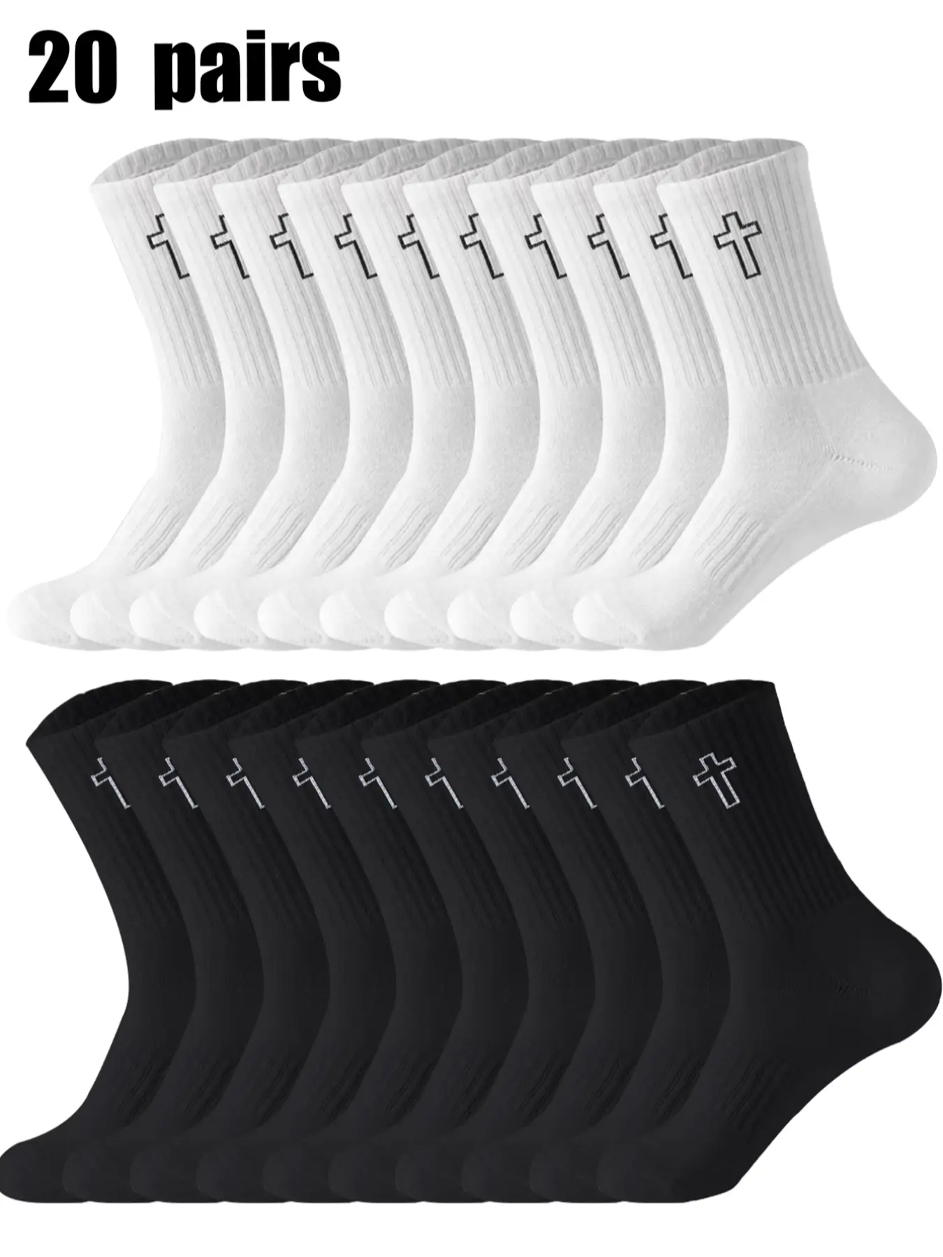 Men's Cross Print Crew Socks, Casual Comfy Mid-calf Socks for Daily Wear, Men's Stylish Socks for All Seasons, Sock Pairs, Breathable Fabric Knit Socks, Summer Socks