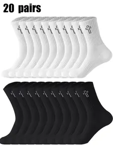 Men's Cross Print Crew Socks, Casual Stylish Socks, Casual Comfy Breathable Mid-calf Socks for Daily Wear, Men's Socks for All Seasons, Socks Pairs, Breathable Fabric Socks
