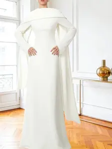 Elegant Pearl Cuff Solid Color Abaya Set, Includes Pearl Shawl & Hijab, Random Color Headscarf, Middle Eastern Arab Style, Ramadan Prayer Dress