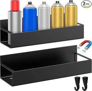 2 Pcs Magnetic Spray Can Holder,with 2 Pcs Small Hooks Wall Mounted Spray Bottle Rack Magnet Toolbox Holder Rack for Garage and Home, Craft Workspace(COLOR:Black)