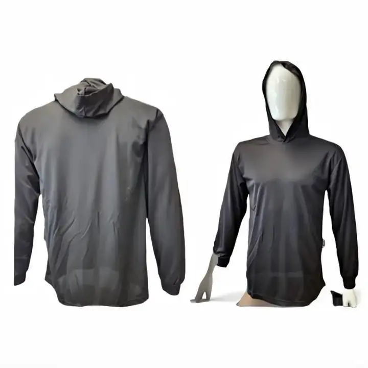 Hi Visibility ultra light weight BLACK Long sleeve hoodie shirt / polyester birdeye Fabric for quick drY (SEE DESC FOR SIZING INFO)
