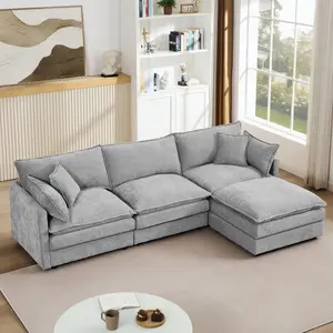 Modular Sectional Sofa, 102 Inch L Shaped Couch Set for Living Room, 3-Seater Comfy Cloud Couches with Movable Ottoman, DIY Combination, Chenille, Beige