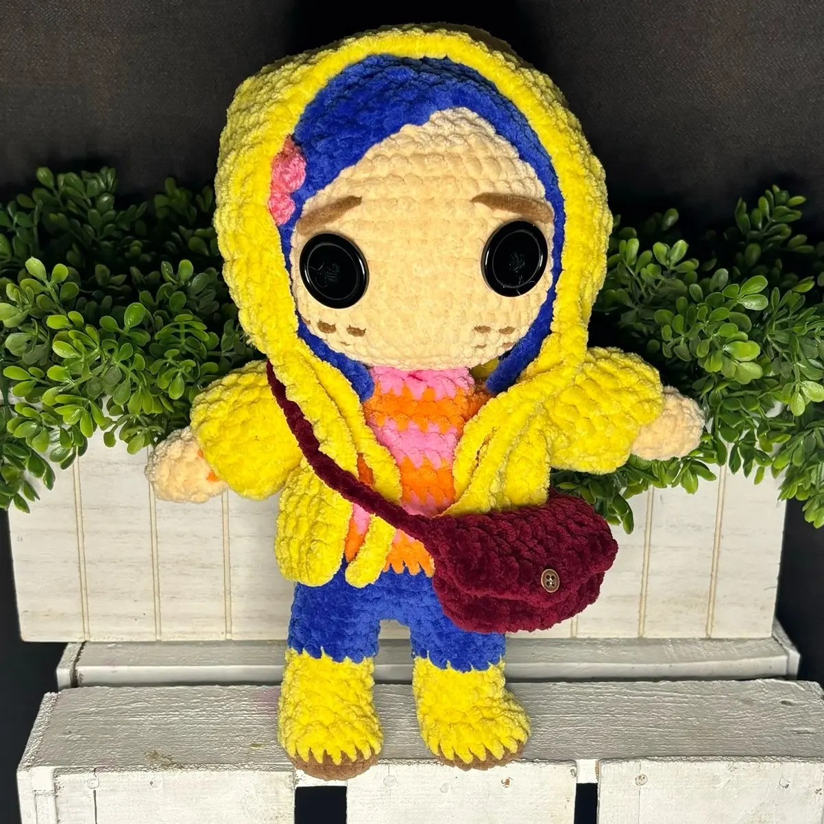 Button Eyed Girl Handmade Crochet Doll