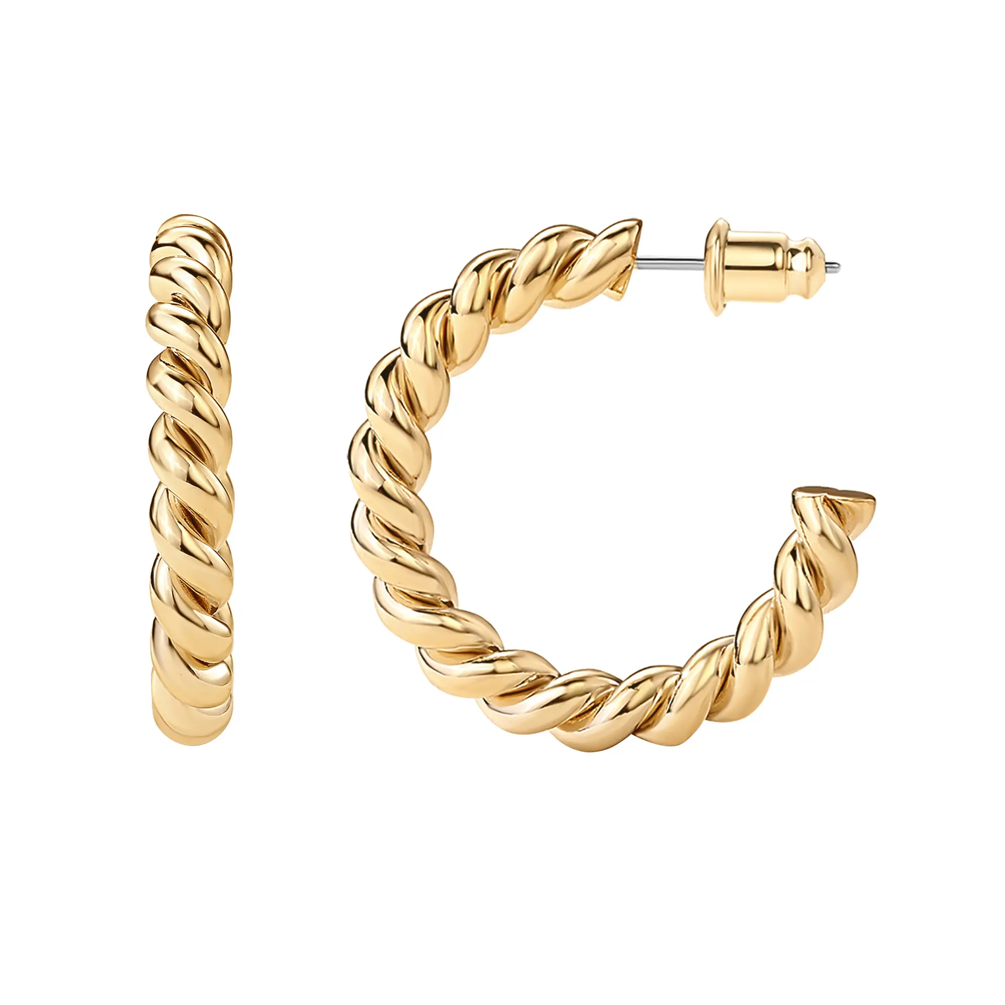 PAVOI 14K Gold Plated 925 Sterling Silver Rope Round Hoop Earring for Women