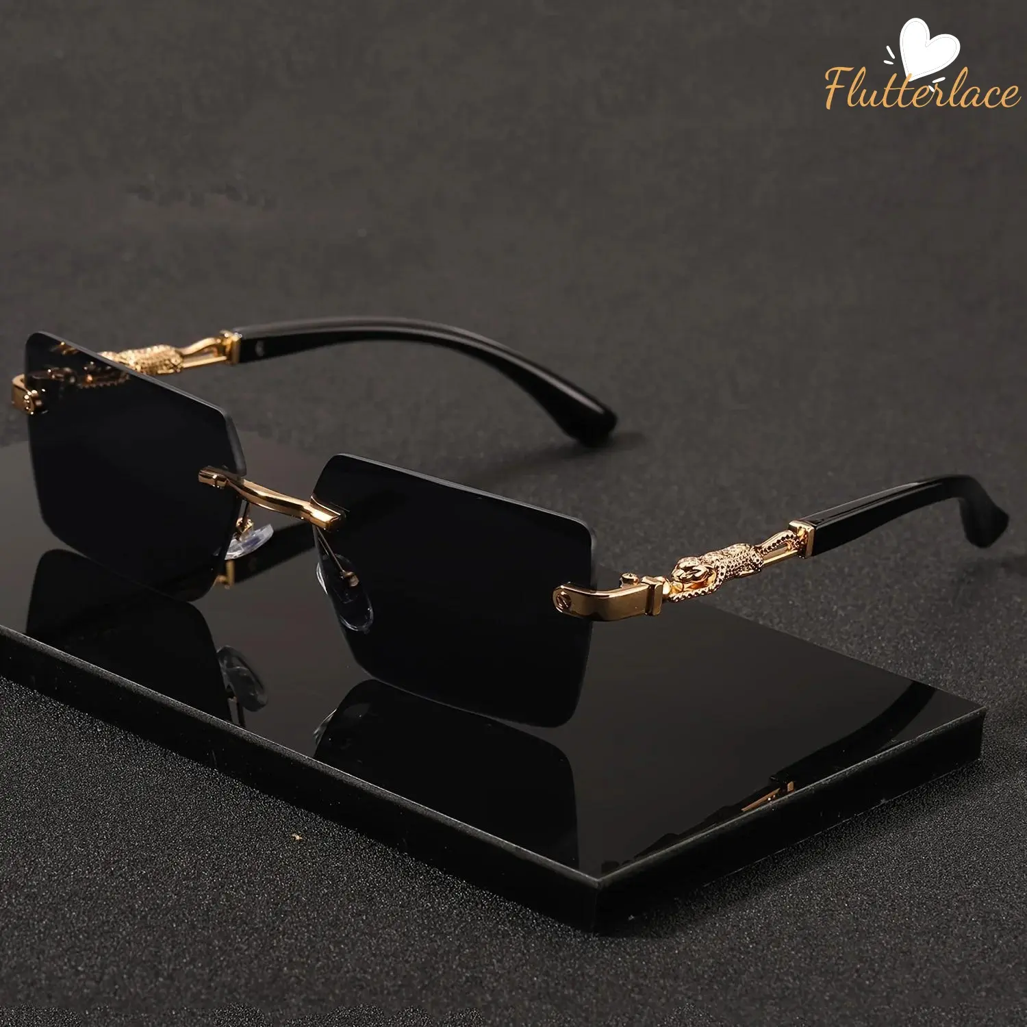Unisex Rimless Rectangle Sunglasses with Square Lenses, Elegant Gold Accents, UV400 Polarized Compact Shades for Outdoor, Travel, Modern Look