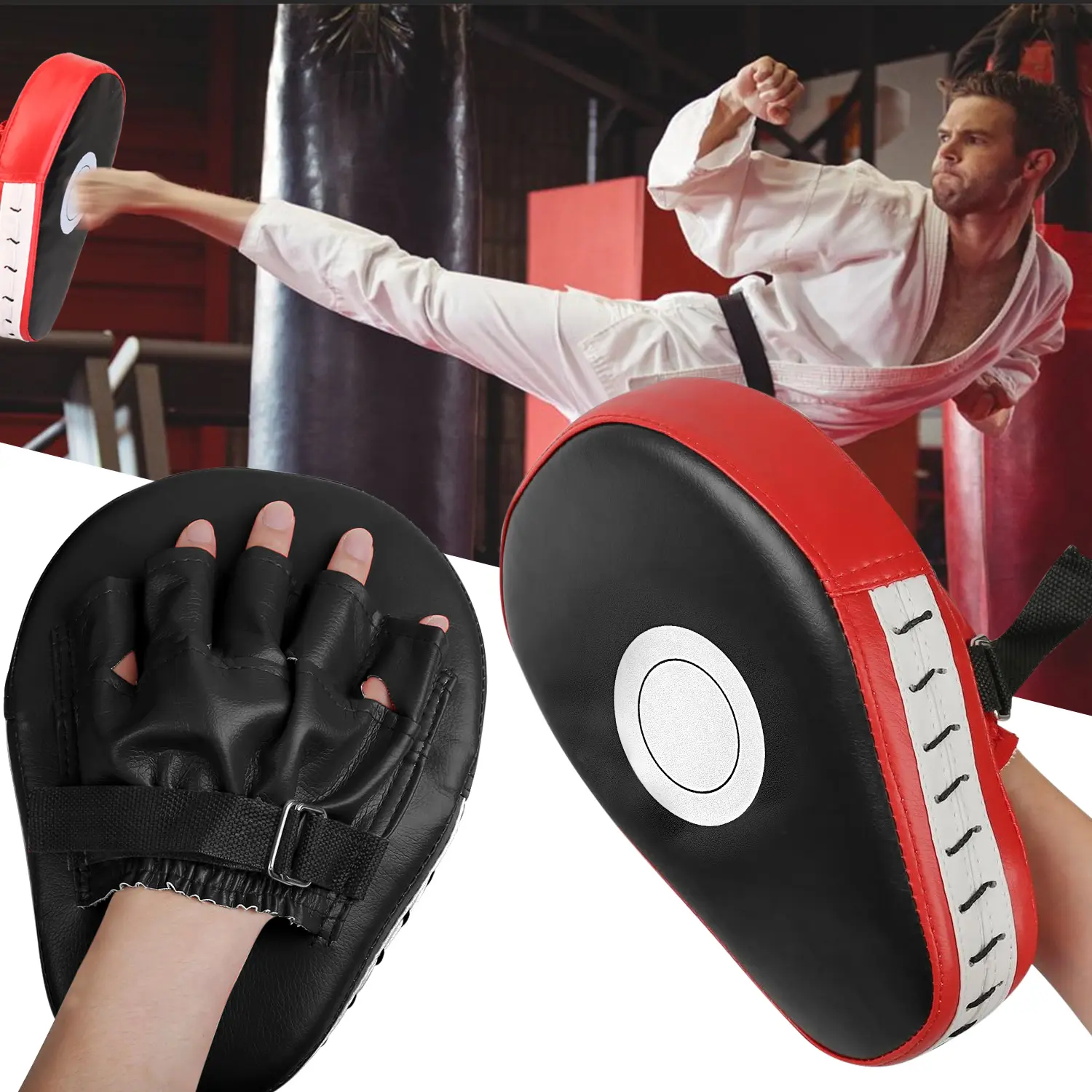 Ergonomic Curved Focus Mitts For Boxing Taekwondo Sanda Muay Thai,Curved Surface Fits Fist,Even Stress Distribution,Shock Absorption Protects Wrist,Individually Packed Single Pad