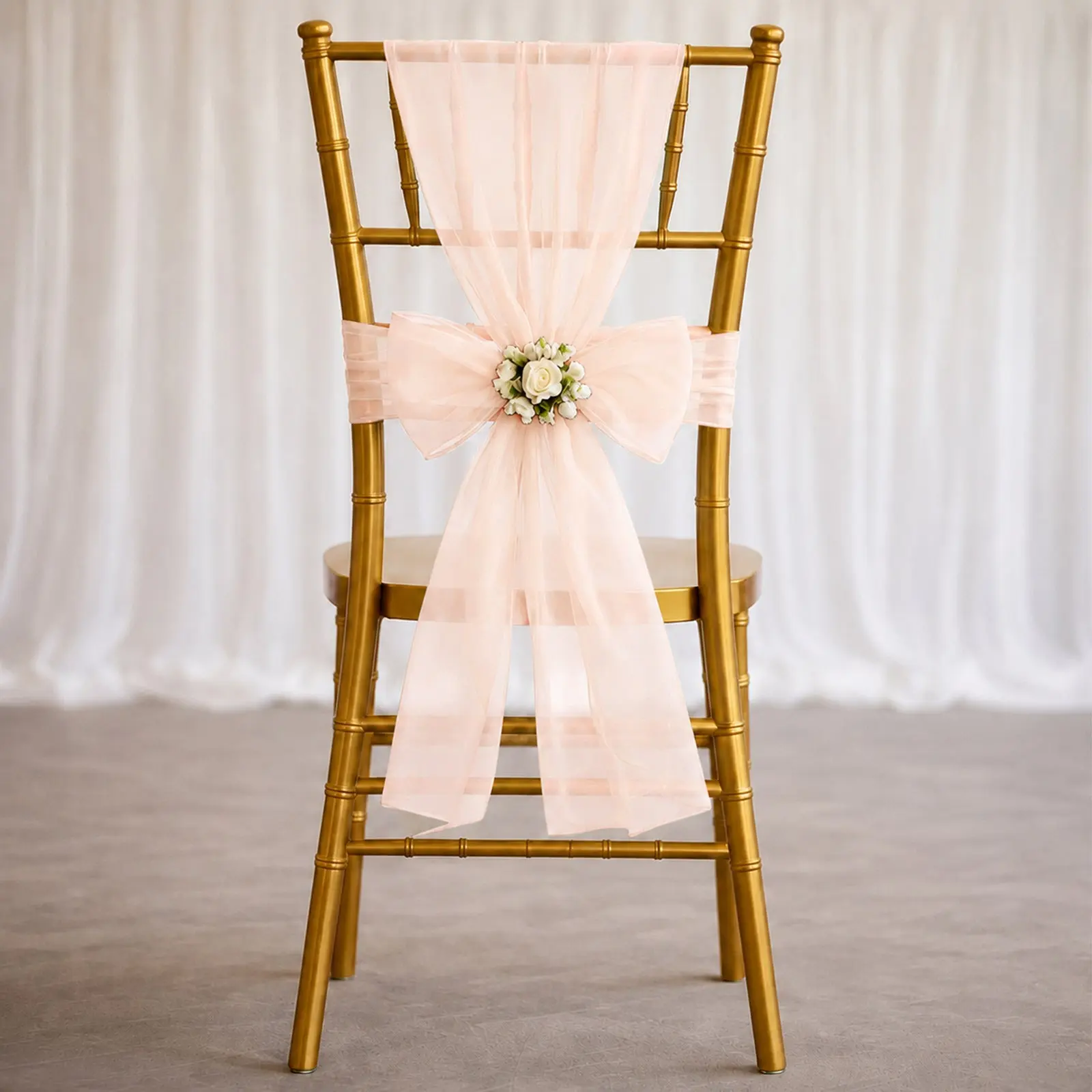 20 Pack Organza Chair Sashes 6"x108" Blush – Reusable Sheer Wedding Chair Bows